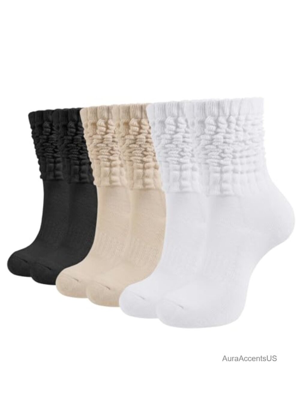 YOJOOM Scrunch Crew Socks 3 Pairs Cotton Cushioned Calf Slouch Socks